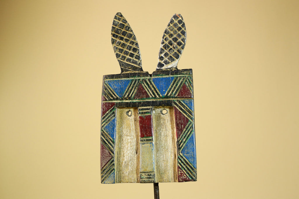 African Bwa Mask Carved Wood Painted Geometric Design Burkina Faso Tribal Art-G5949
