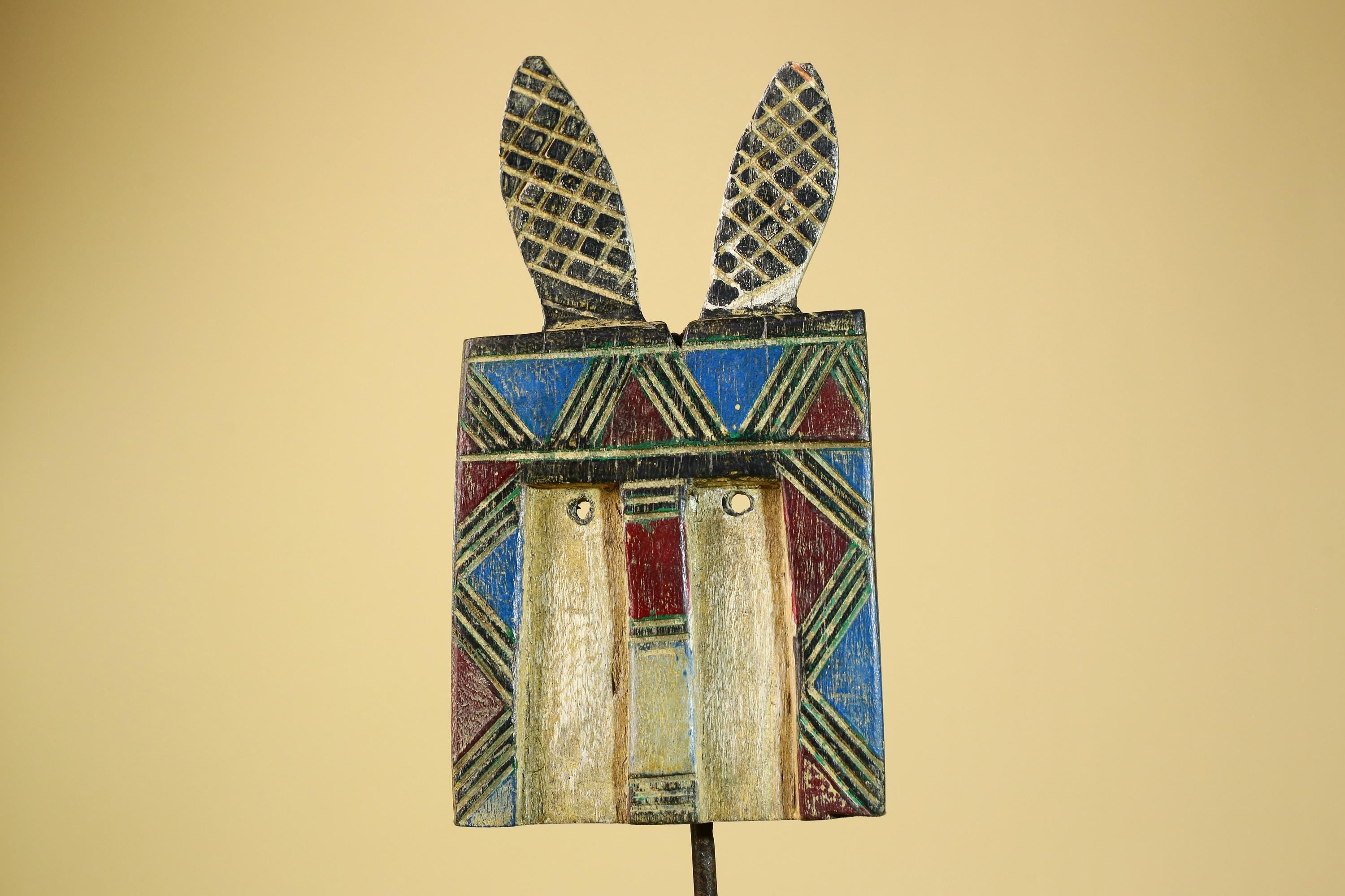 African Bwa Mask Carved Wood Painted Geometric Design Burkina Faso Tribal Art-G5949