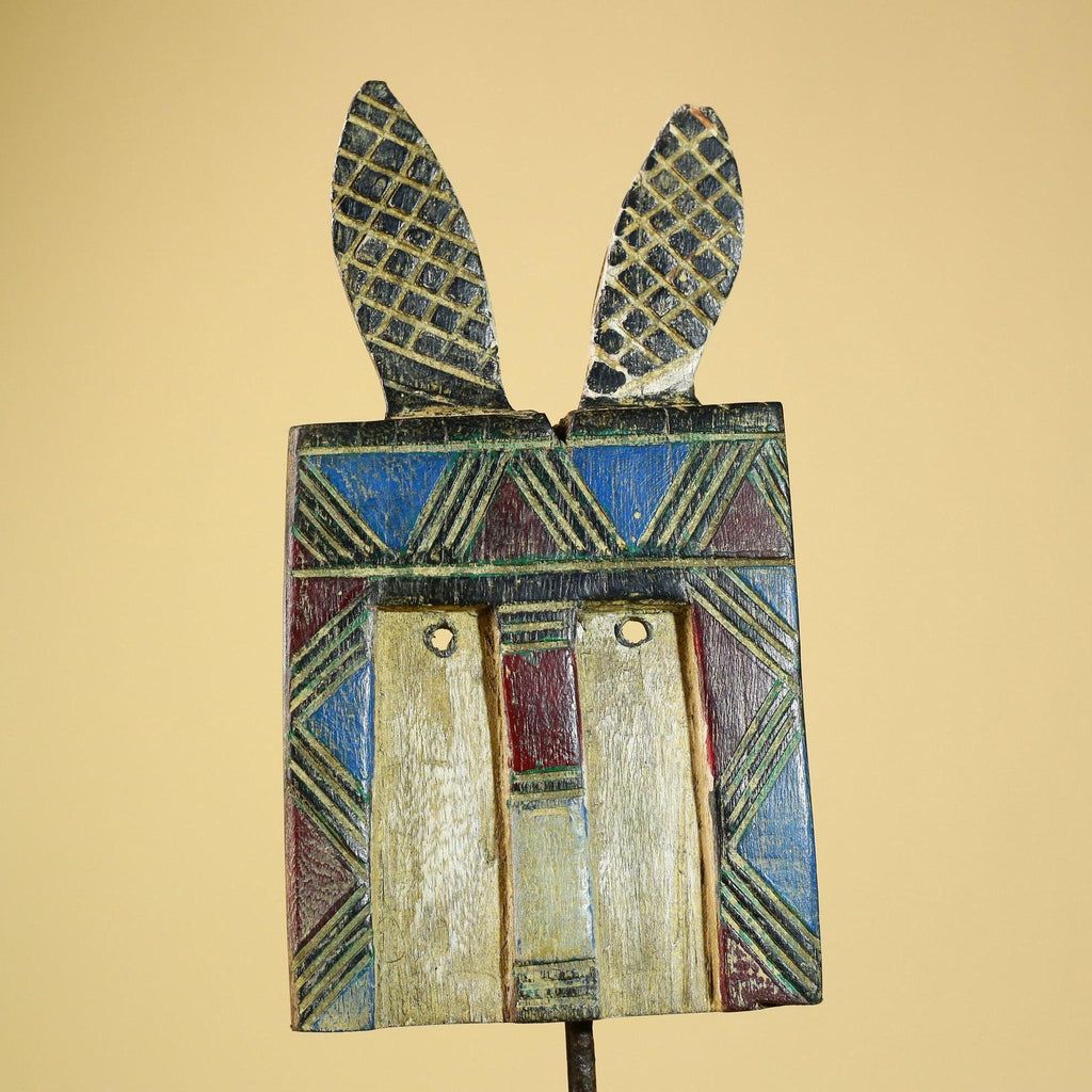 African Bwa Mask Carved Wood Painted Geometric Design Burkina Faso Tribal Art-G5949