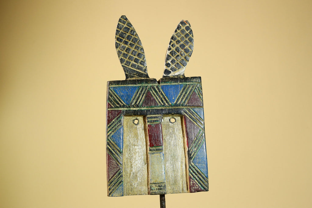 African Bwa Mask Carved Wood Painted Geometric Design Burkina Faso Tribal Art-G5949