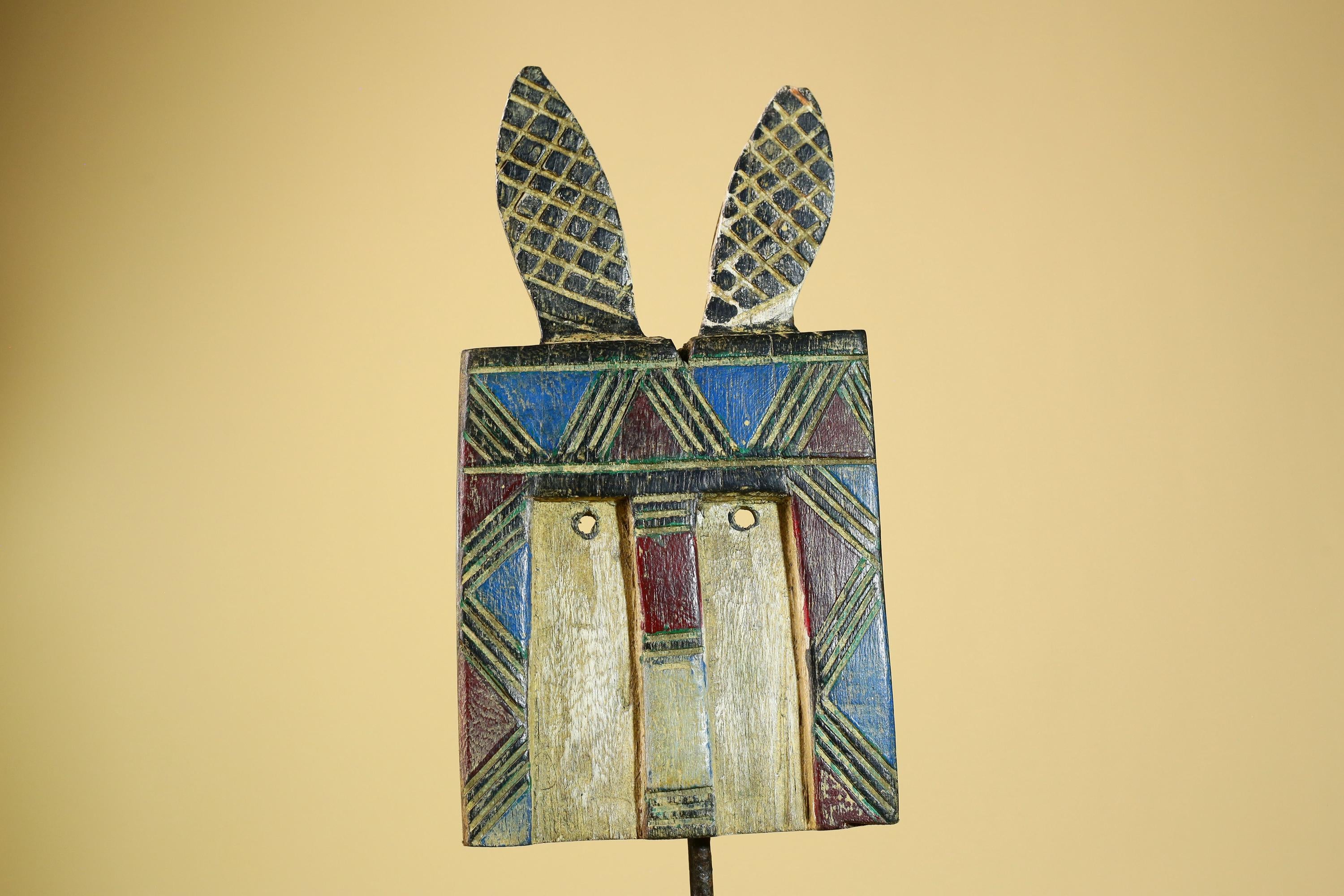 African Bwa Mask Carved Wood Painted Geometric Design Burkina Faso Tribal Art-G5949