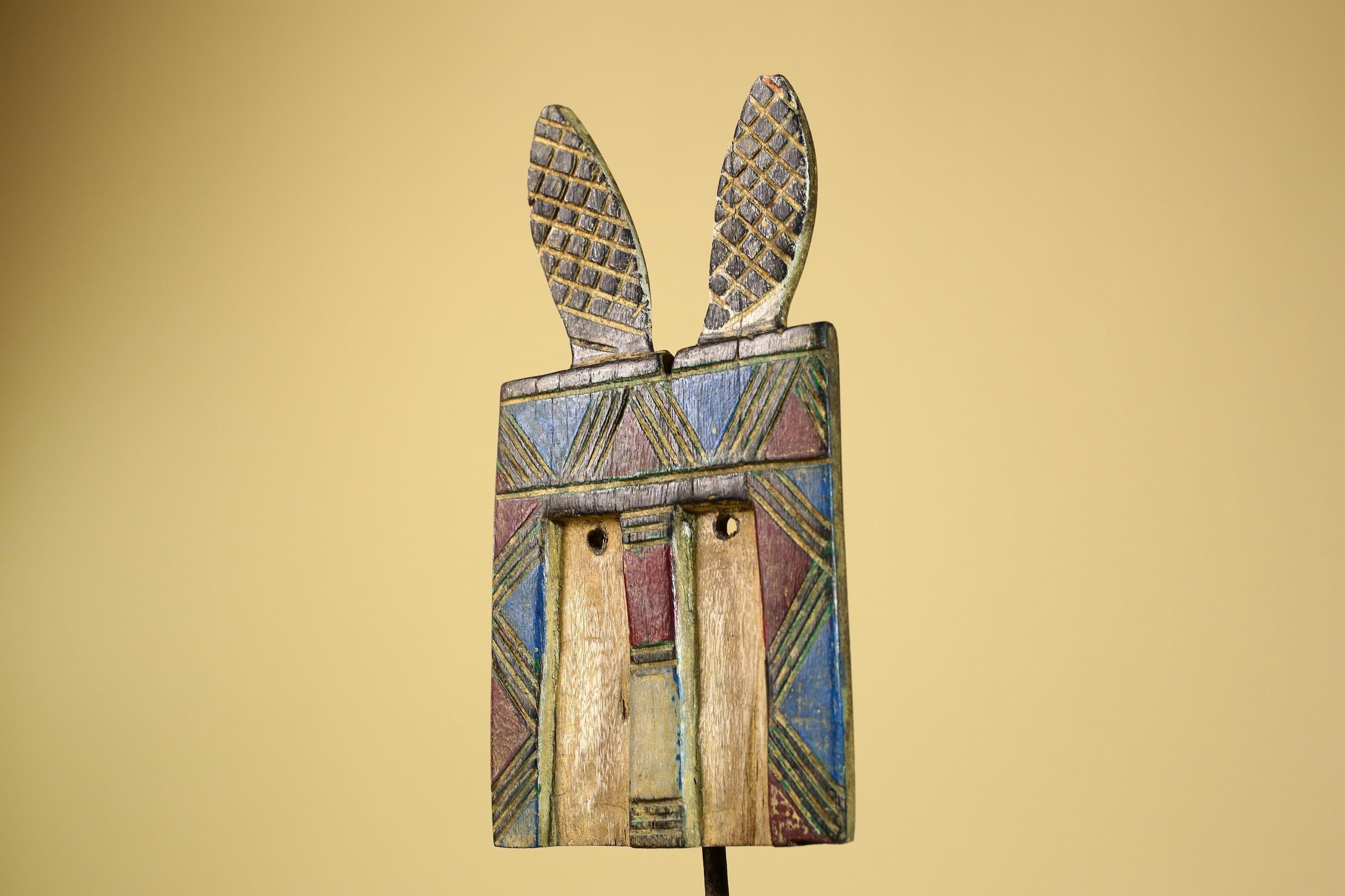 African Bwa Mask Carved Wood Painted Geometric Design Burkina Faso Tribal Art-G5949