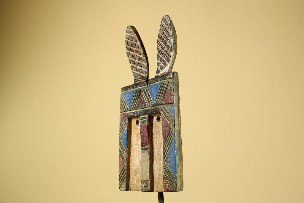 African Bwa Mask Carved Wood Painted Geometric Design Burkina Faso Tribal Art-G5949