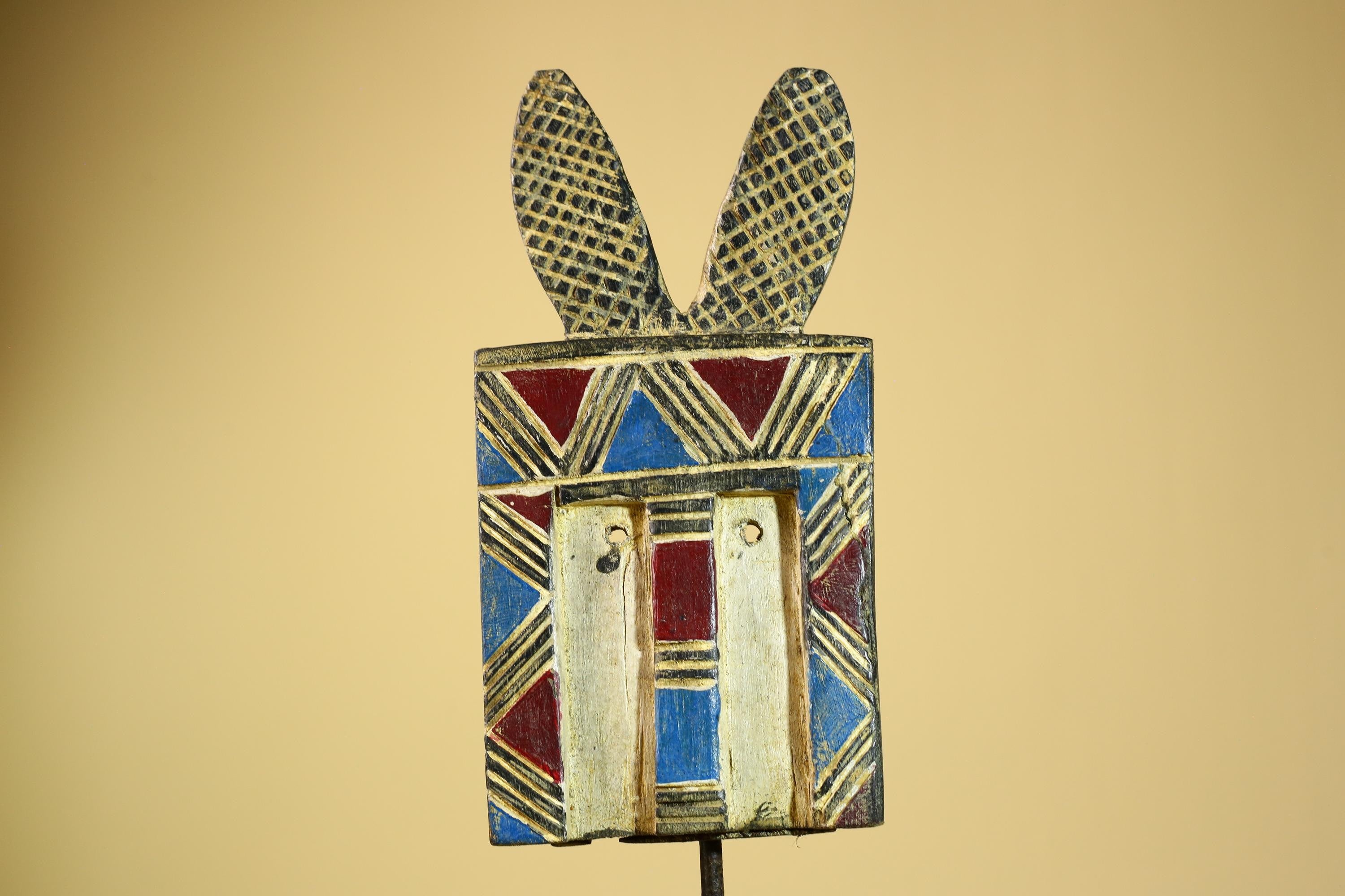 African Bwa Mask Carved Wood Painted Geometric Burkina Faso Tribal Decor-G5950