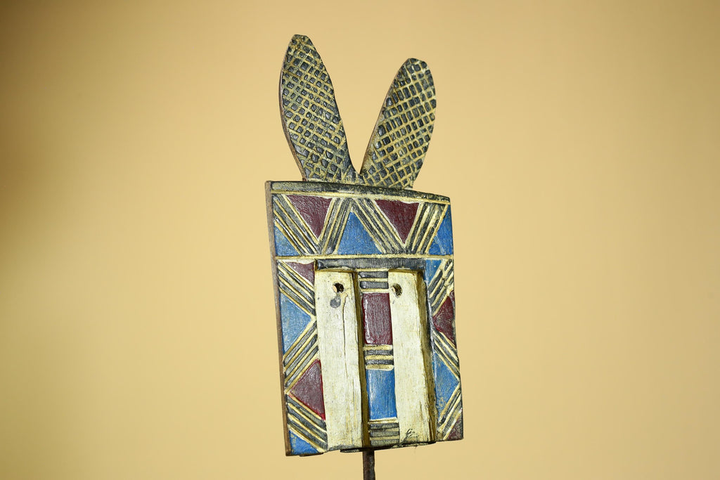 African Bwa Mask Carved Wood Painted Geometric Burkina Faso Tribal Decor-G5950
