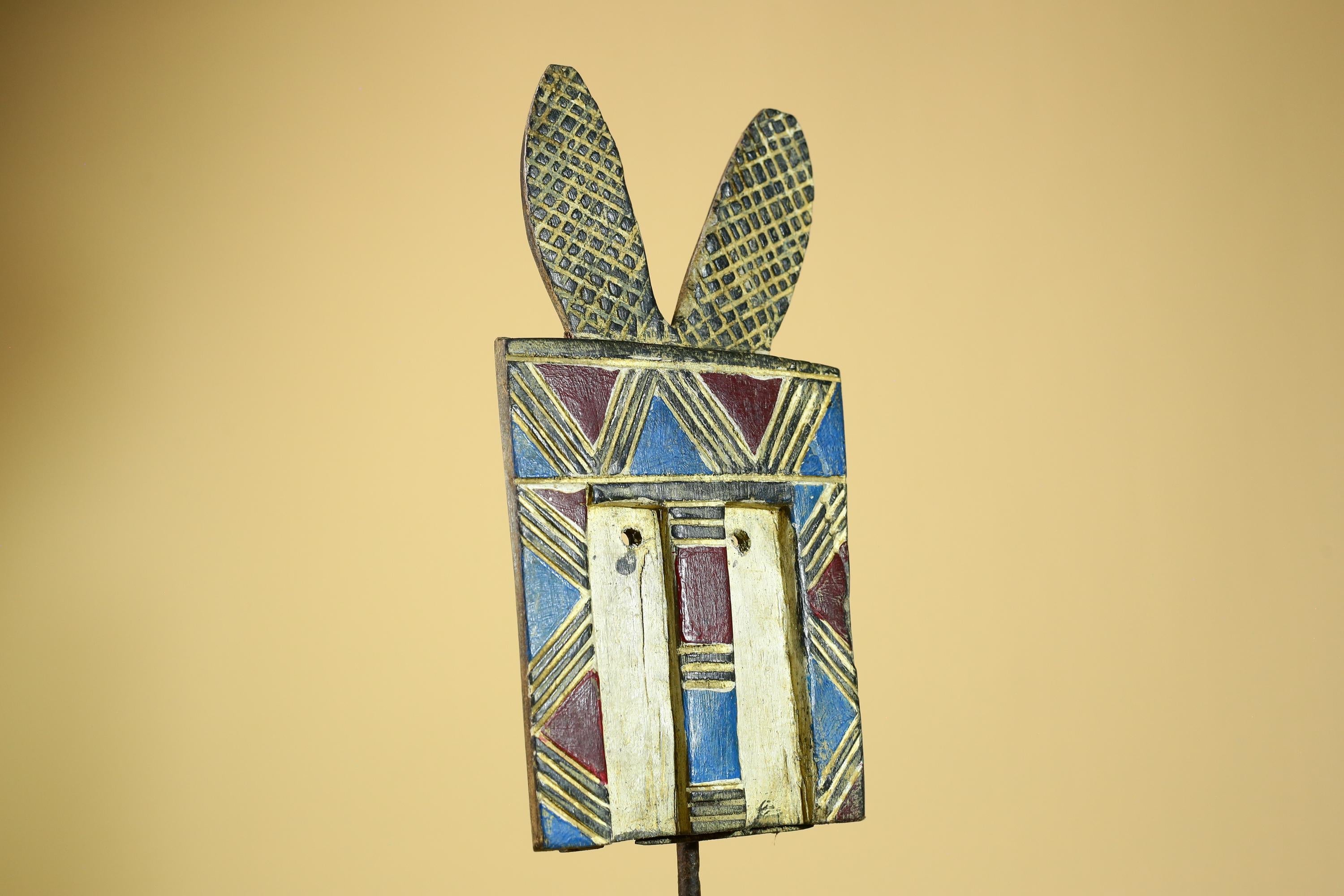 African Bwa Mask Carved Wood Painted Geometric Burkina Faso Tribal Decor-G5950