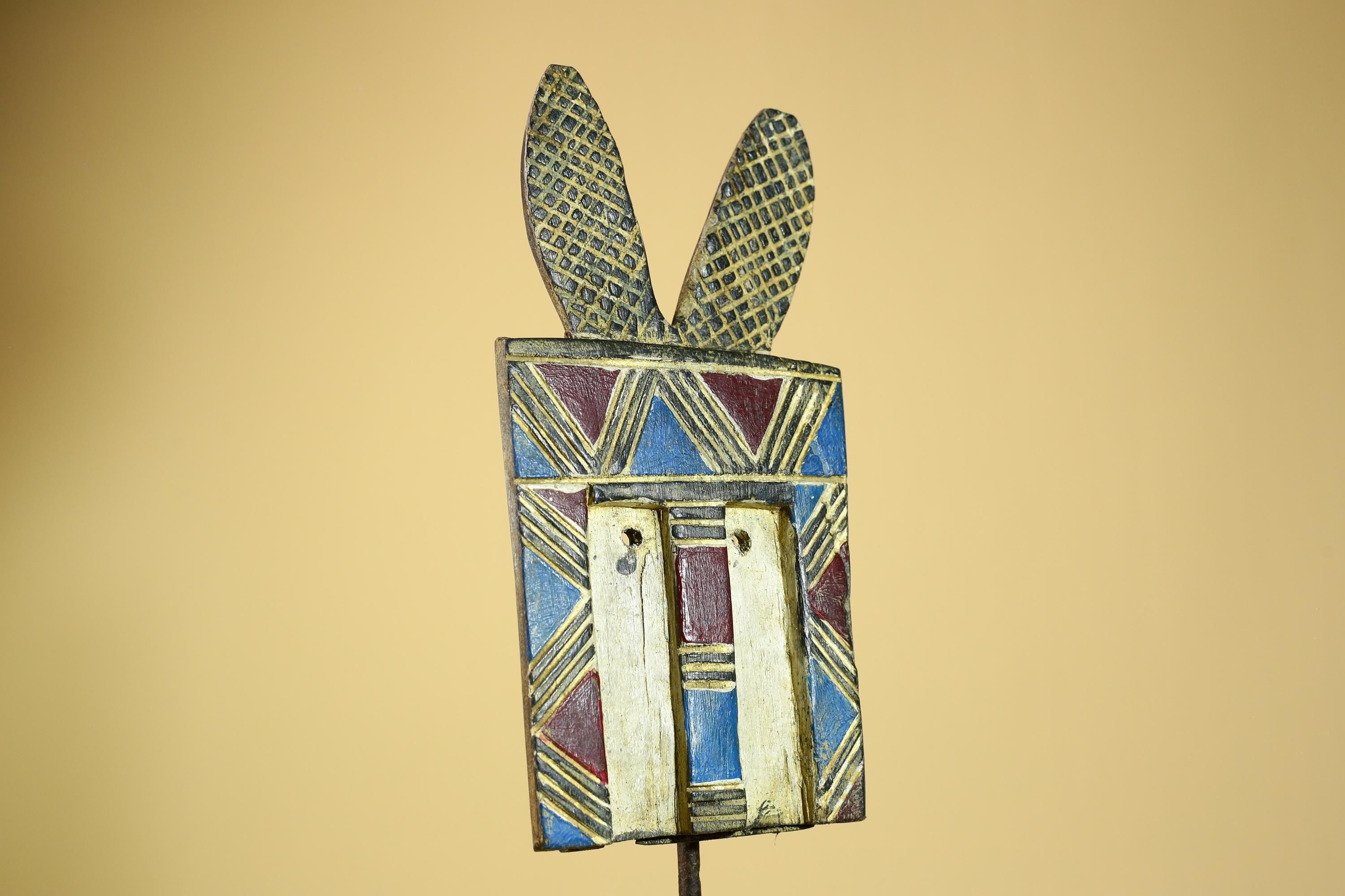 African Bwa Mask Carved Wood Painted Geometric Burkina Faso Tribal Decor-G5950