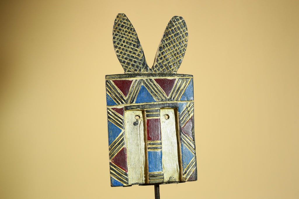 African Bwa Mask Carved Wood Painted Geometric Burkina Faso Tribal Decor-G5950