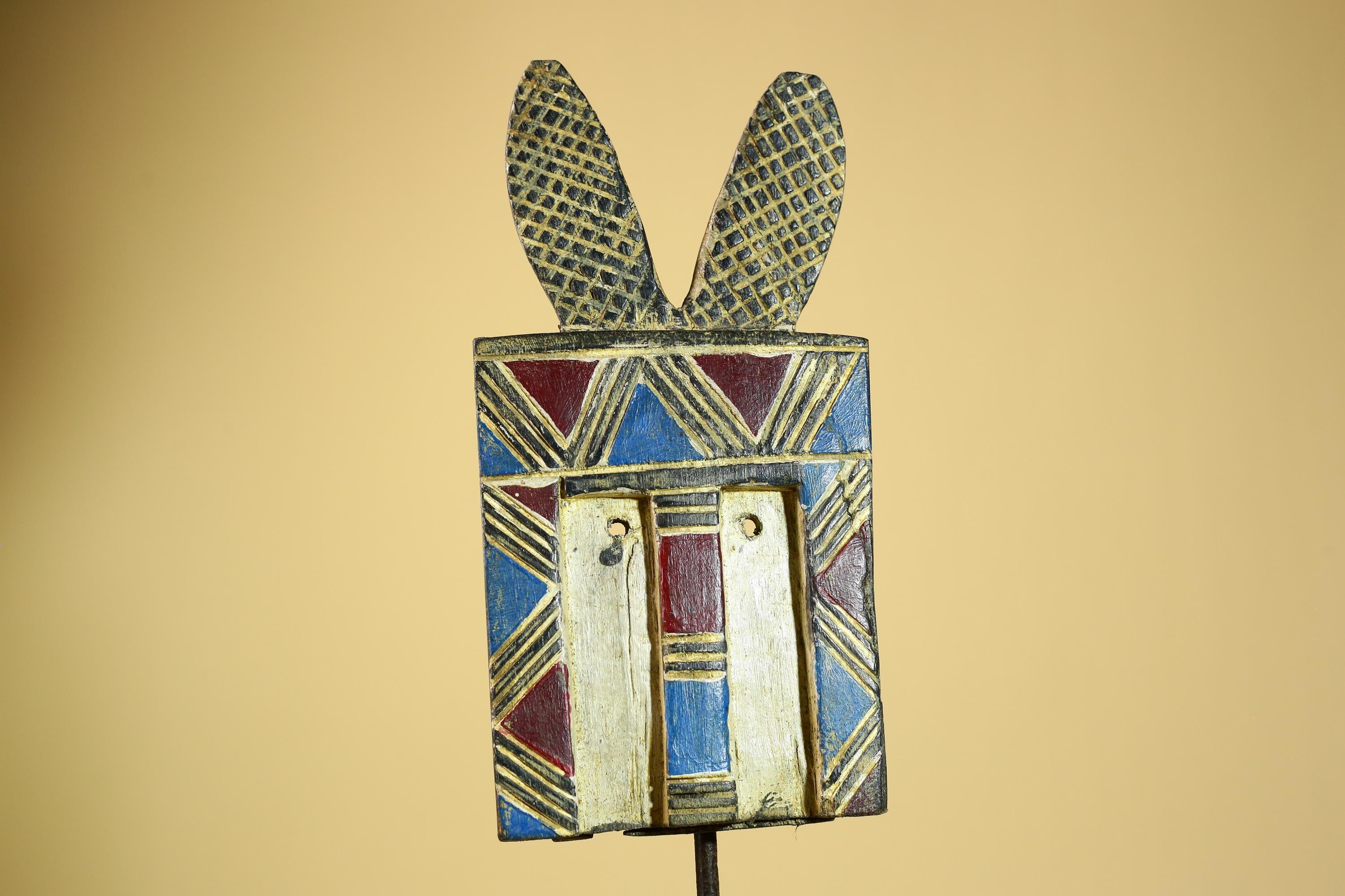 African Bwa Mask Carved Wood Painted Geometric Burkina Faso Tribal Decor-G5950