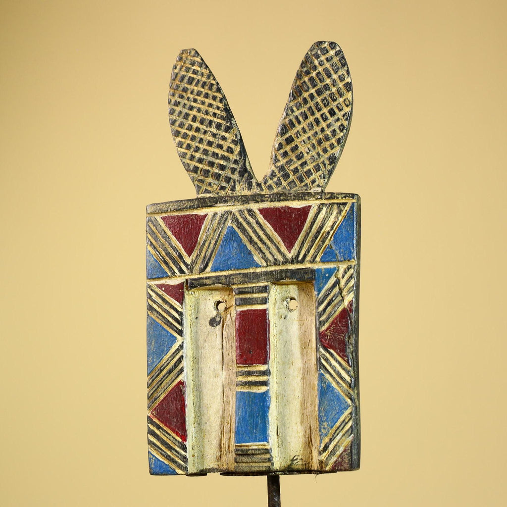 African Bwa Mask Carved Wood Painted Geometric Burkina Faso Tribal Decor-G5950