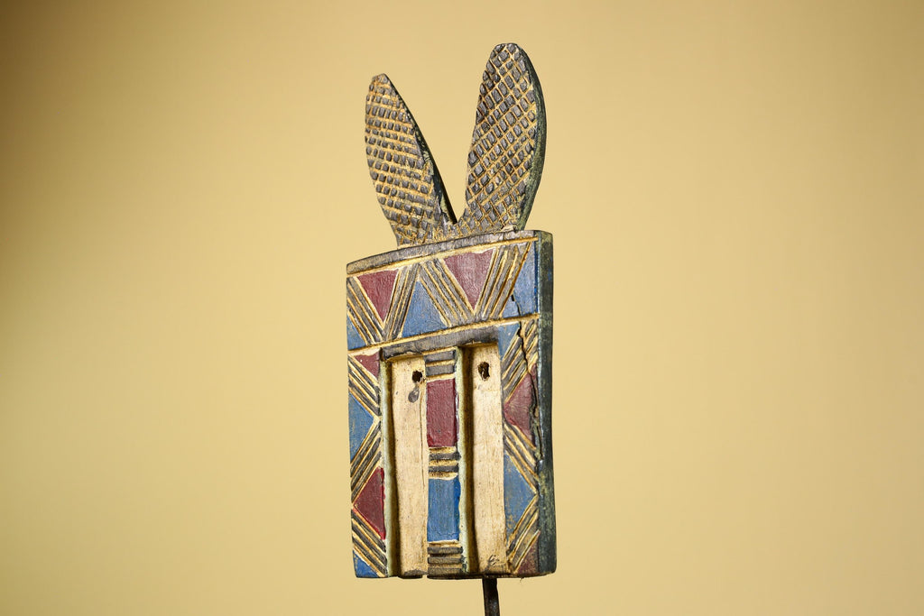 African Bwa Mask Carved Wood Painted Geometric Burkina Faso Tribal Decor-G5950