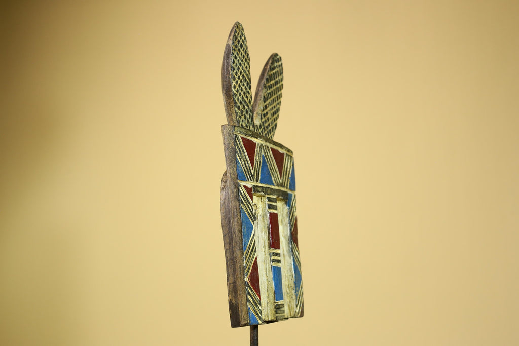 African Bwa Mask Carved Wood Painted Geometric Burkina Faso Tribal Decor-G5950
