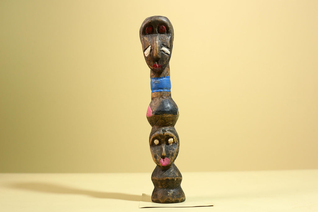 African Tribal Statue Carved Wood Double Head Figure West Africa Art Decor-G5951