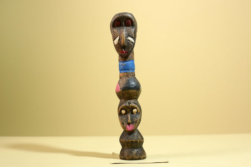 African Tribal Statue Carved Wood Double Head Figure West Africa Art Decor-G5951