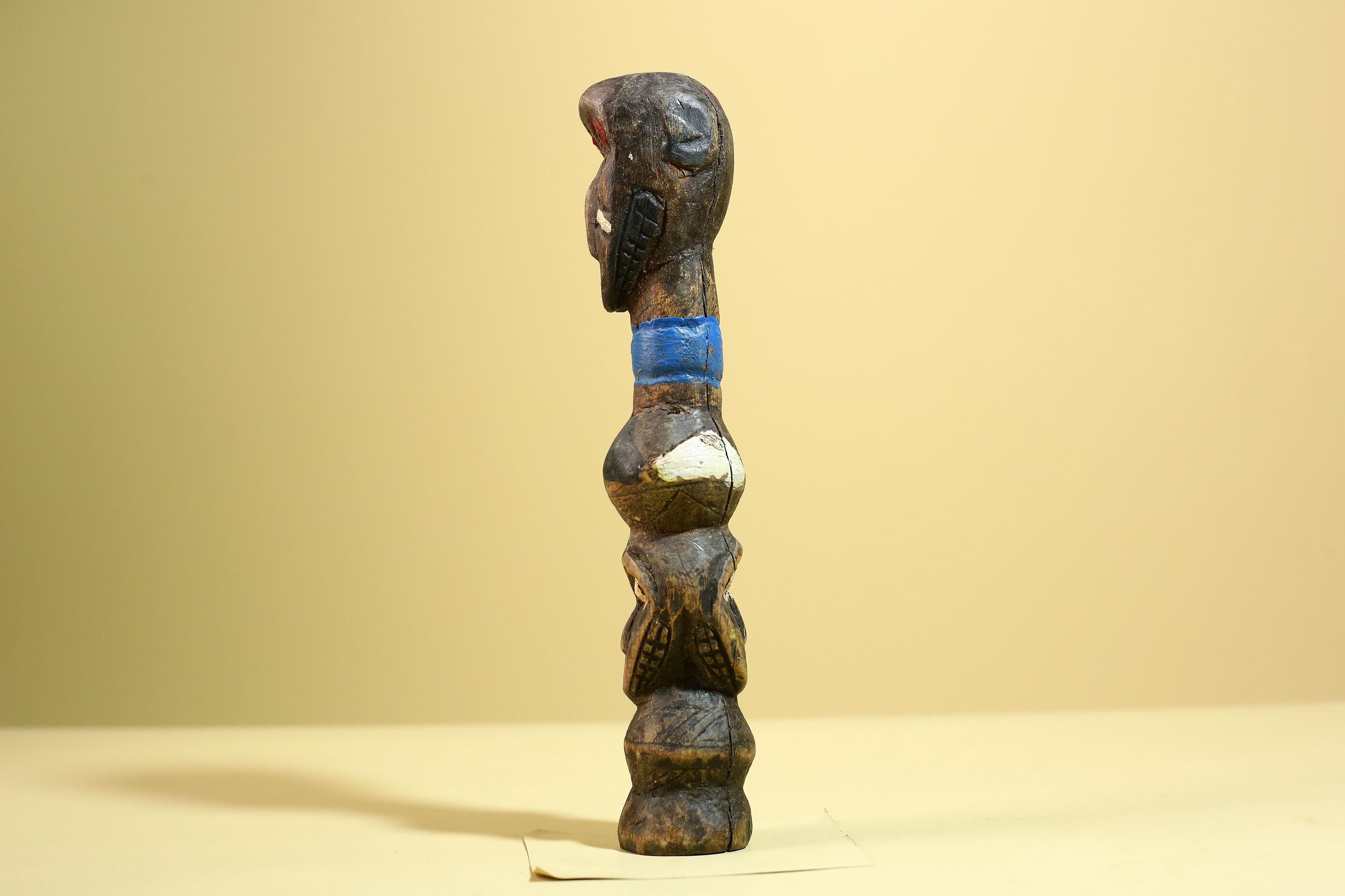 African Tribal Statue Carved Wood Double Head Figure West Africa Art Decor-G5951