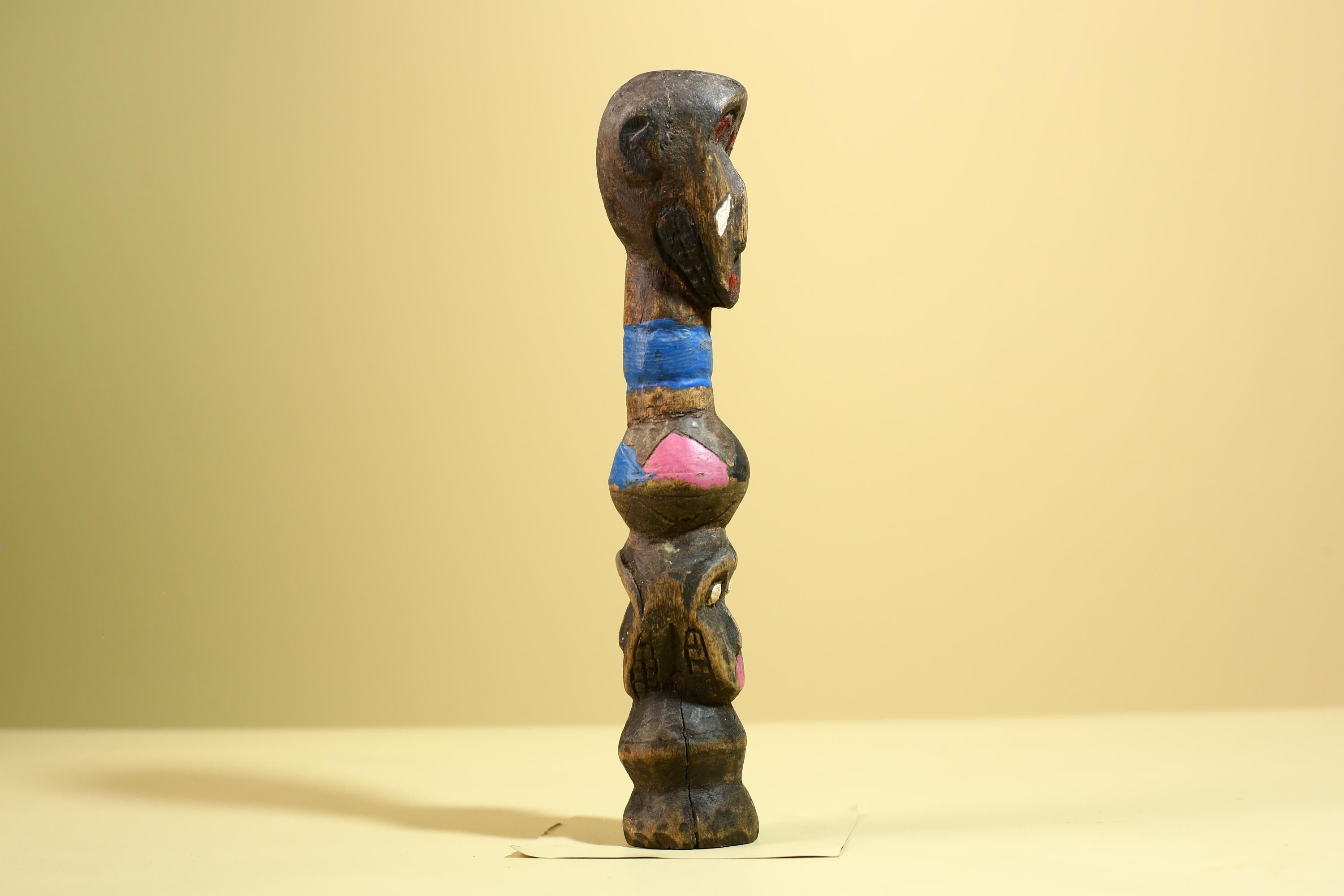 African Tribal Statue Carved Wood Double Head Figure West Africa Art Decor-G5951