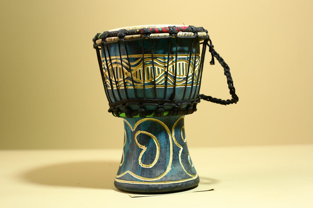 African Tribal Drum Carved Wood Painted Design West Africa Art Decor-G5953