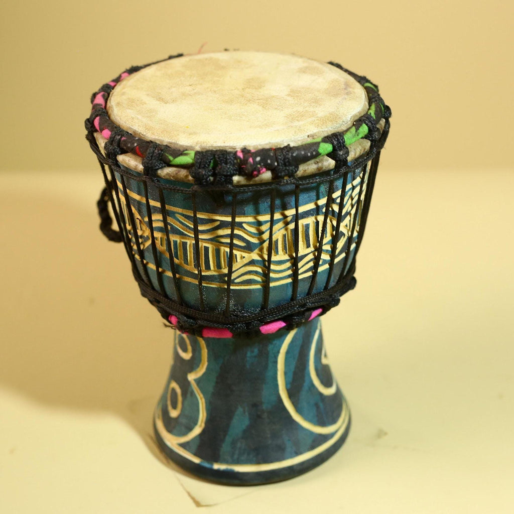 African Tribal Drum Carved Wood Painted Design West Africa Art Decor-G5953