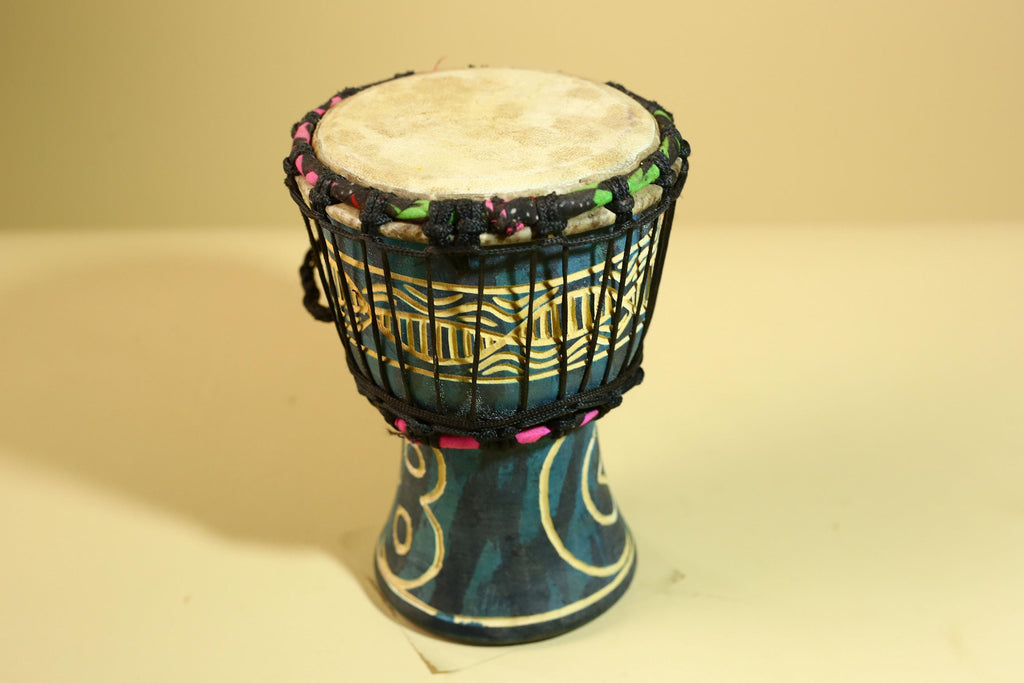 African Tribal Drum Carved Wood Painted Design West Africa Art Decor-G5953