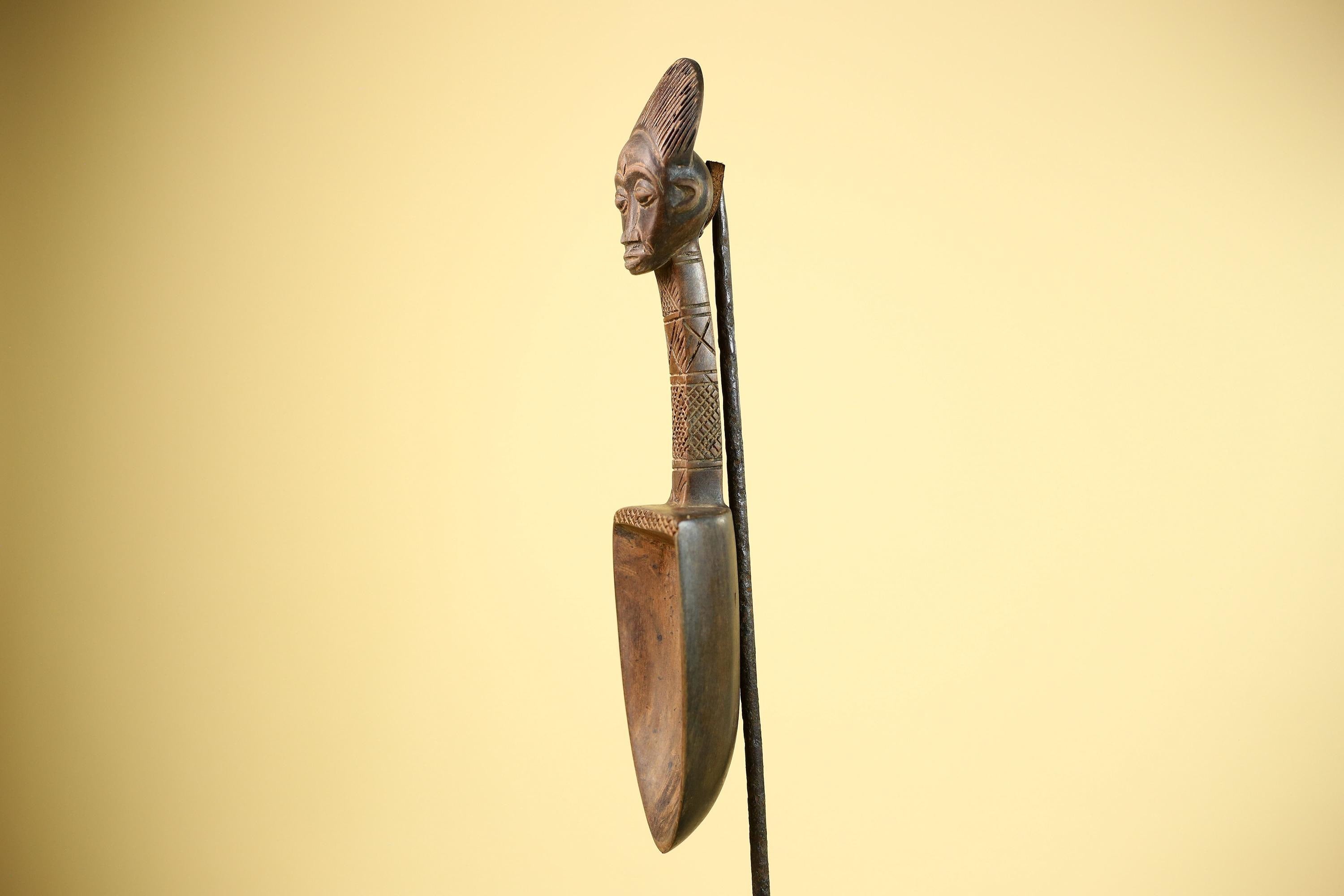 African Carved Statue Spoon Wood Figure Head Handle Tribal Art Decor-G5888