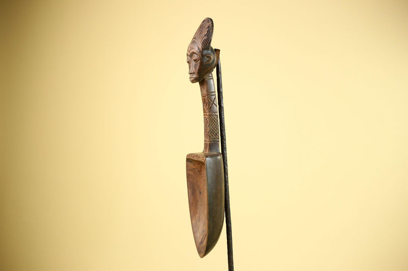 African Carved Statue Spoon Wood Figure Head Handle Tribal Art Decor-G5888