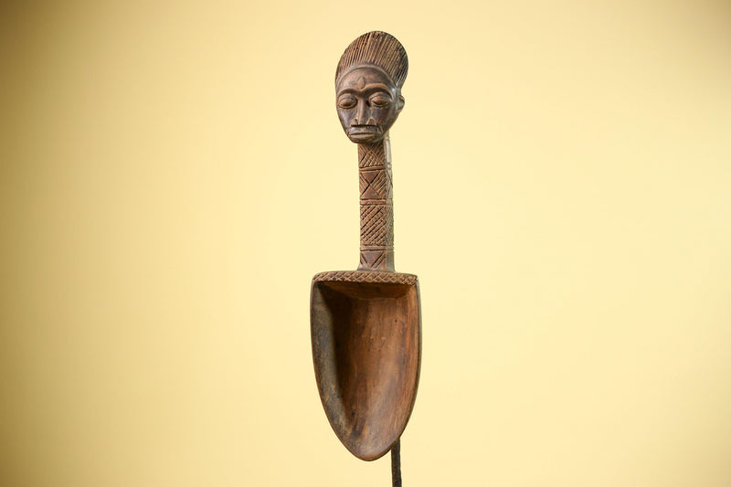 African Carved Statue Spoon Wood Figure Head Handle Tribal Art Decor-G5888