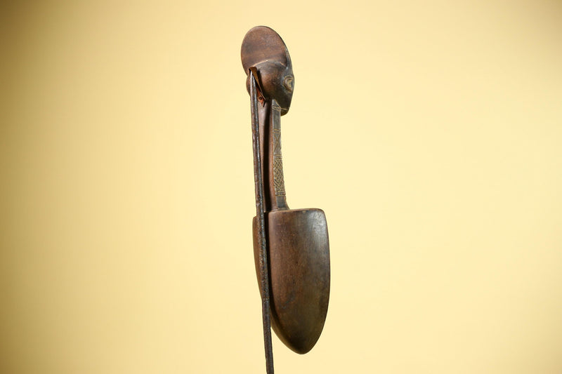 African Carved Statue Spoon Wood Figure Head Handle Tribal Art Decor-G5888