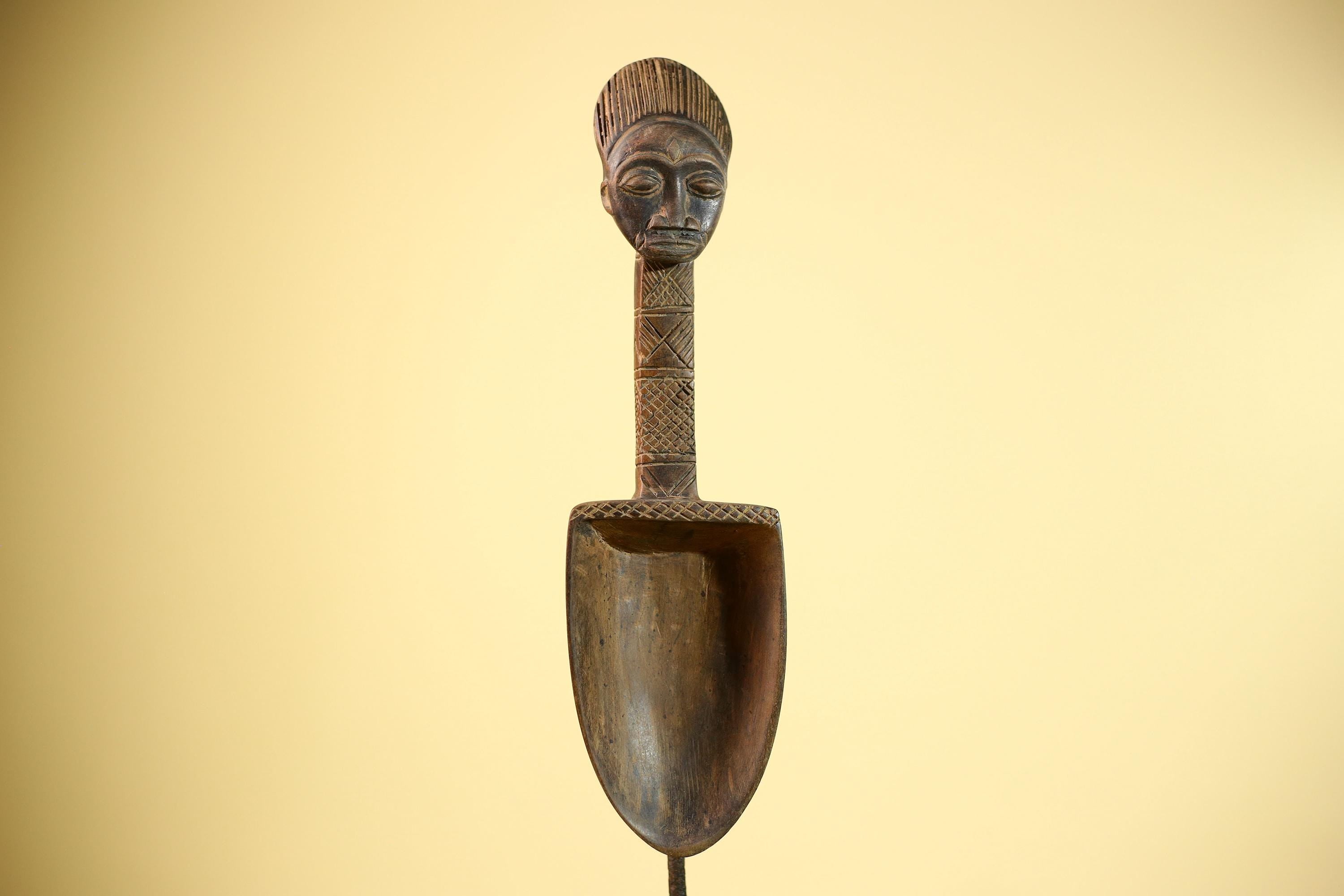 African Carved Statue Spoon Wood Figure Head Handle Tribal Art Decor-G5888