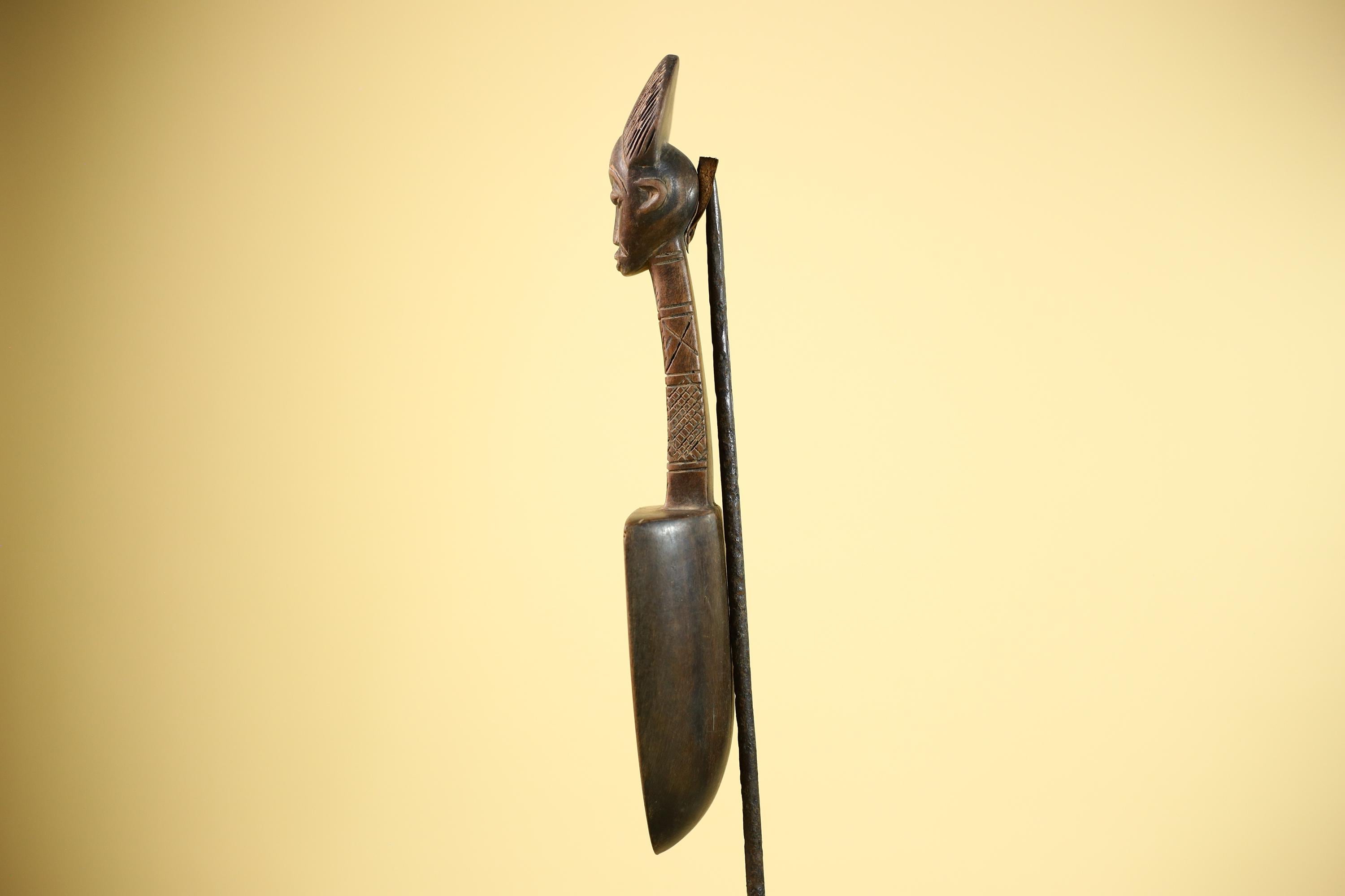 African Carved Statue Spoon Wood Figure Head Handle Tribal Art Decor-G5888