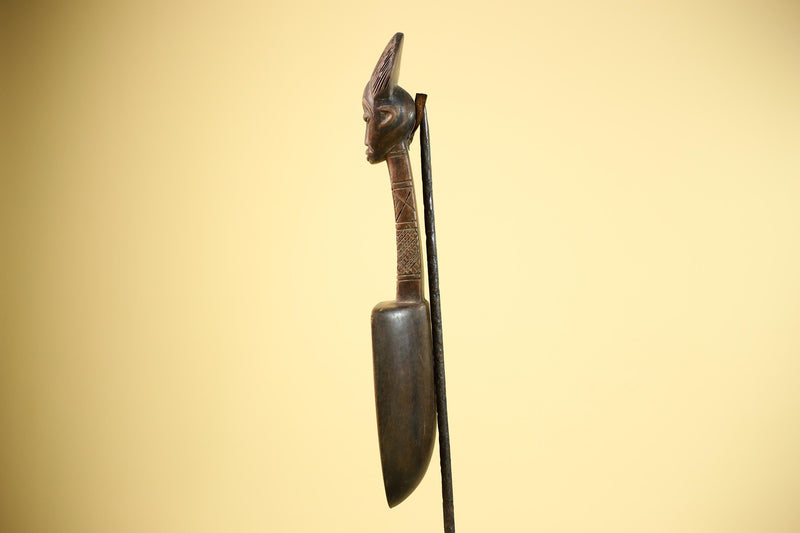 African Carved Statue Spoon Wood Figure Head Handle Tribal Art Decor-G5888