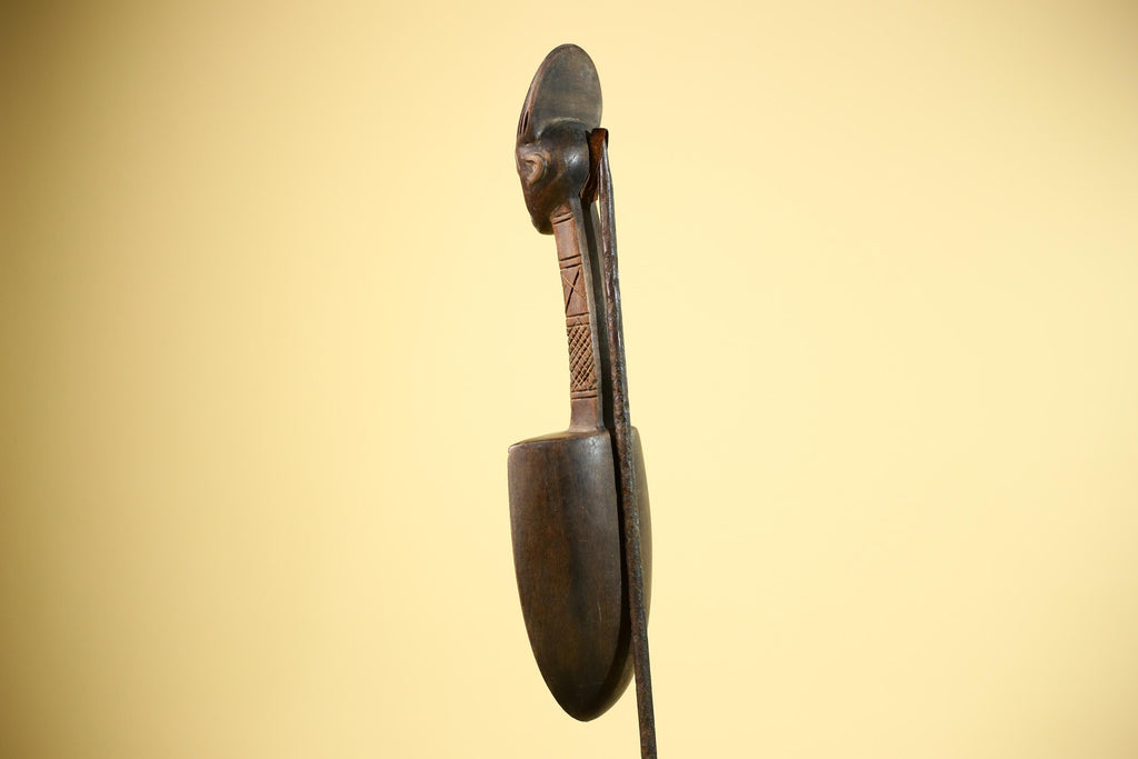 African Carved Statue Spoon Wood Figure Head Handle Tribal Art Decor-G5888