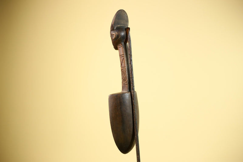 African Carved Statue Spoon Wood Figure Head Handle Tribal Art Decor-G5888