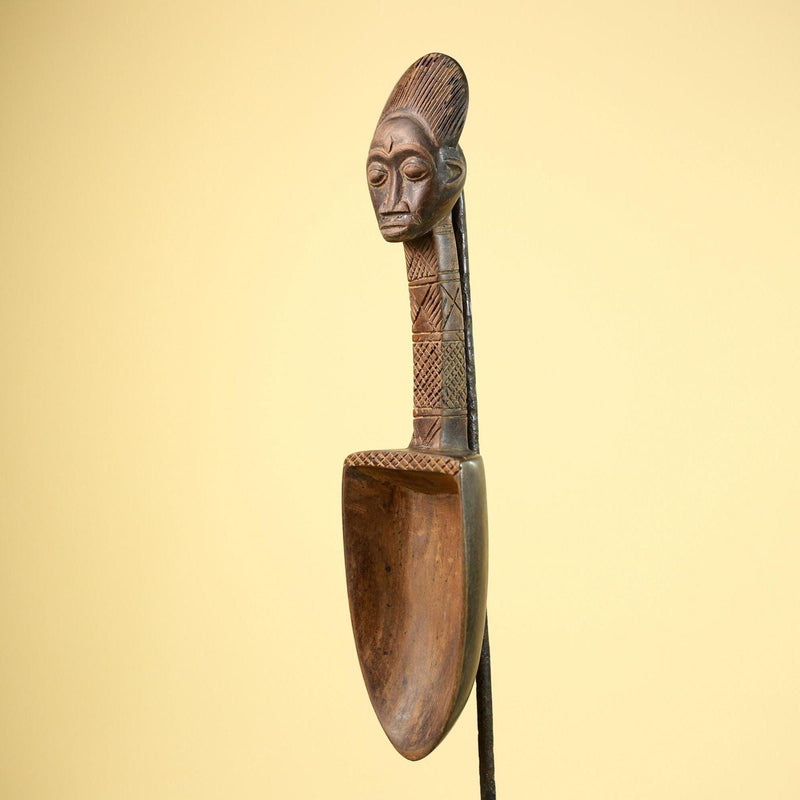 African Carved Statue Spoon Wood Figure Head Handle Tribal Art Decor-G5888