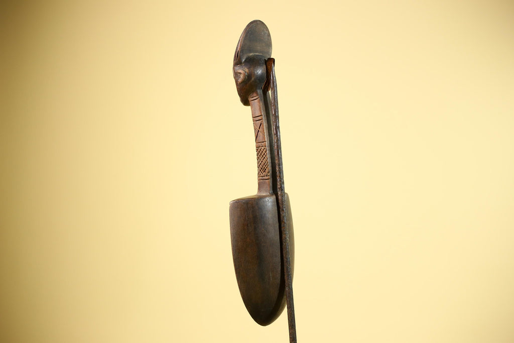 African Carved Statue Spoon Wood Figure Head Handle Tribal Art Decor-G5888
