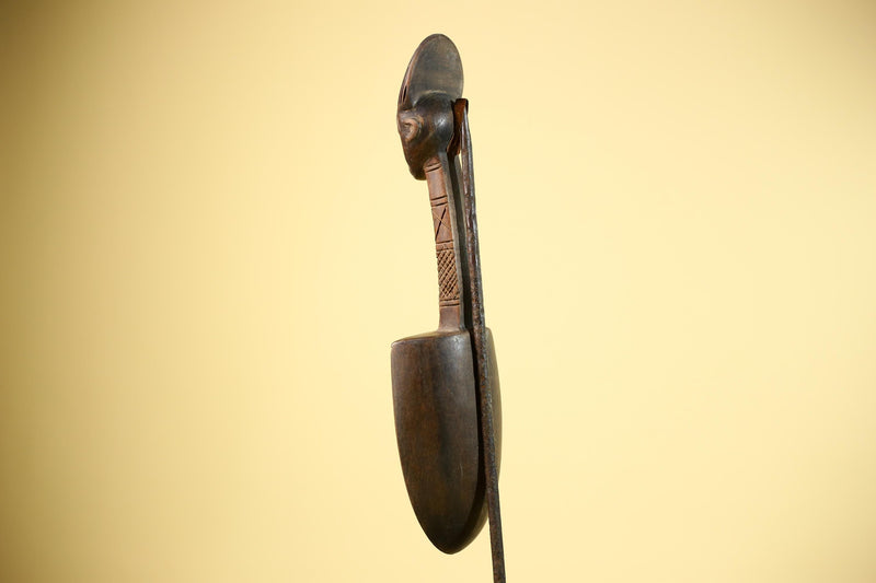 African Carved Statue Spoon Wood Figure Head Handle Tribal Art Decor-G5888