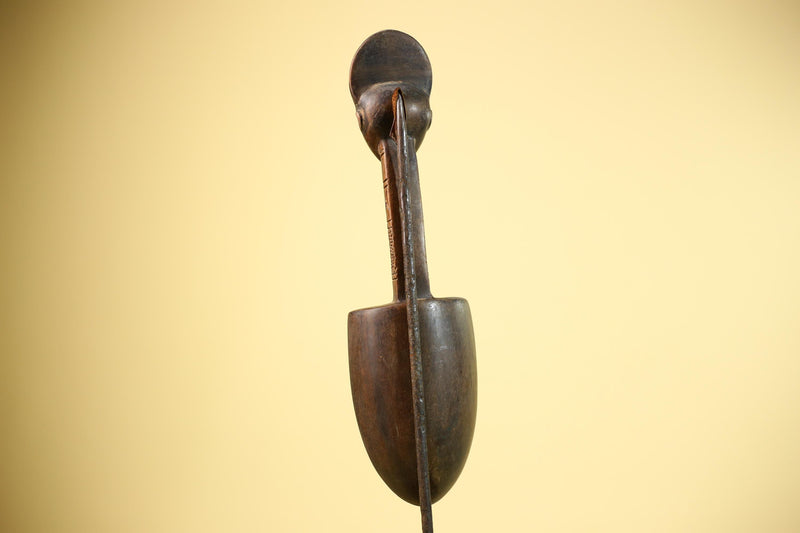 African Carved Statue Spoon Wood Figure Head Handle Tribal Art Decor-G5888