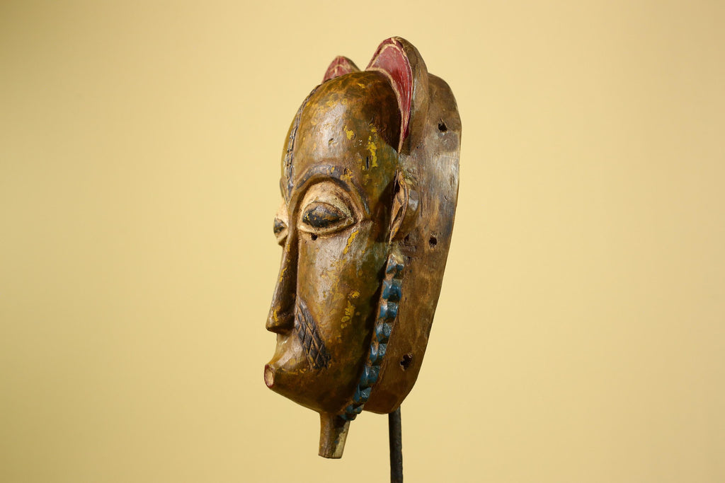 African Baule Mask Carved Wood Painted Tribal Art Côte d’Ivoire Vintage-G5954