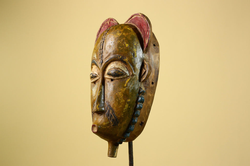 African Baule Mask Carved Wood Painted Tribal Art Côte d’Ivoire Vintage-G5954