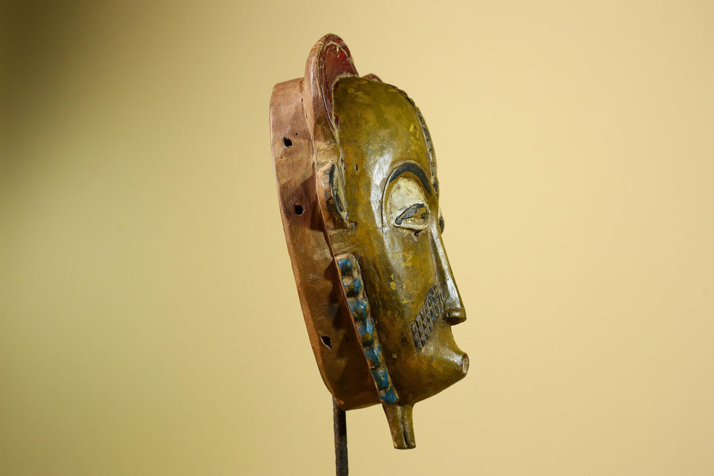 African Baule Mask Carved Wood Painted Tribal Art Côte d’Ivoire Vintage-G5954