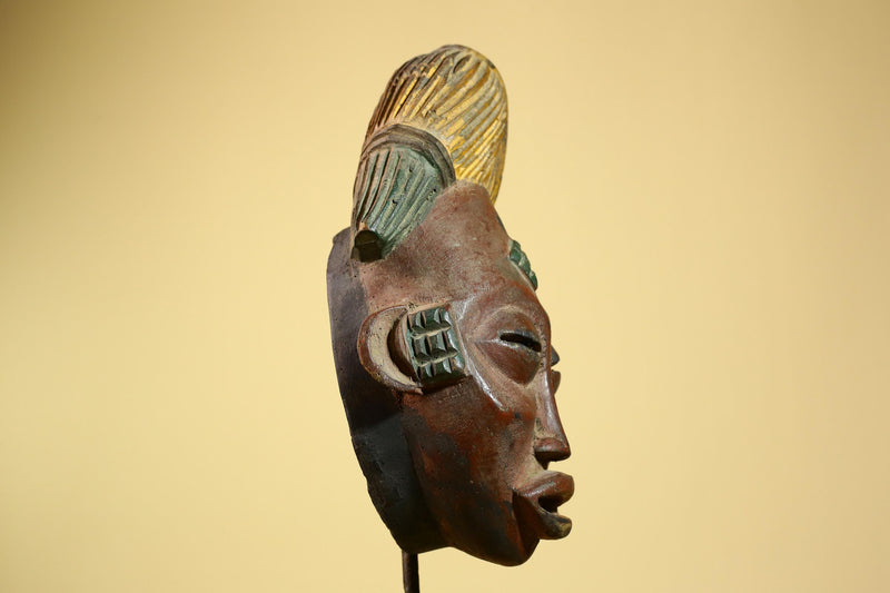 African Tribal Mask – Hand-Carved Wood Sculpture with Painted Details -G5955