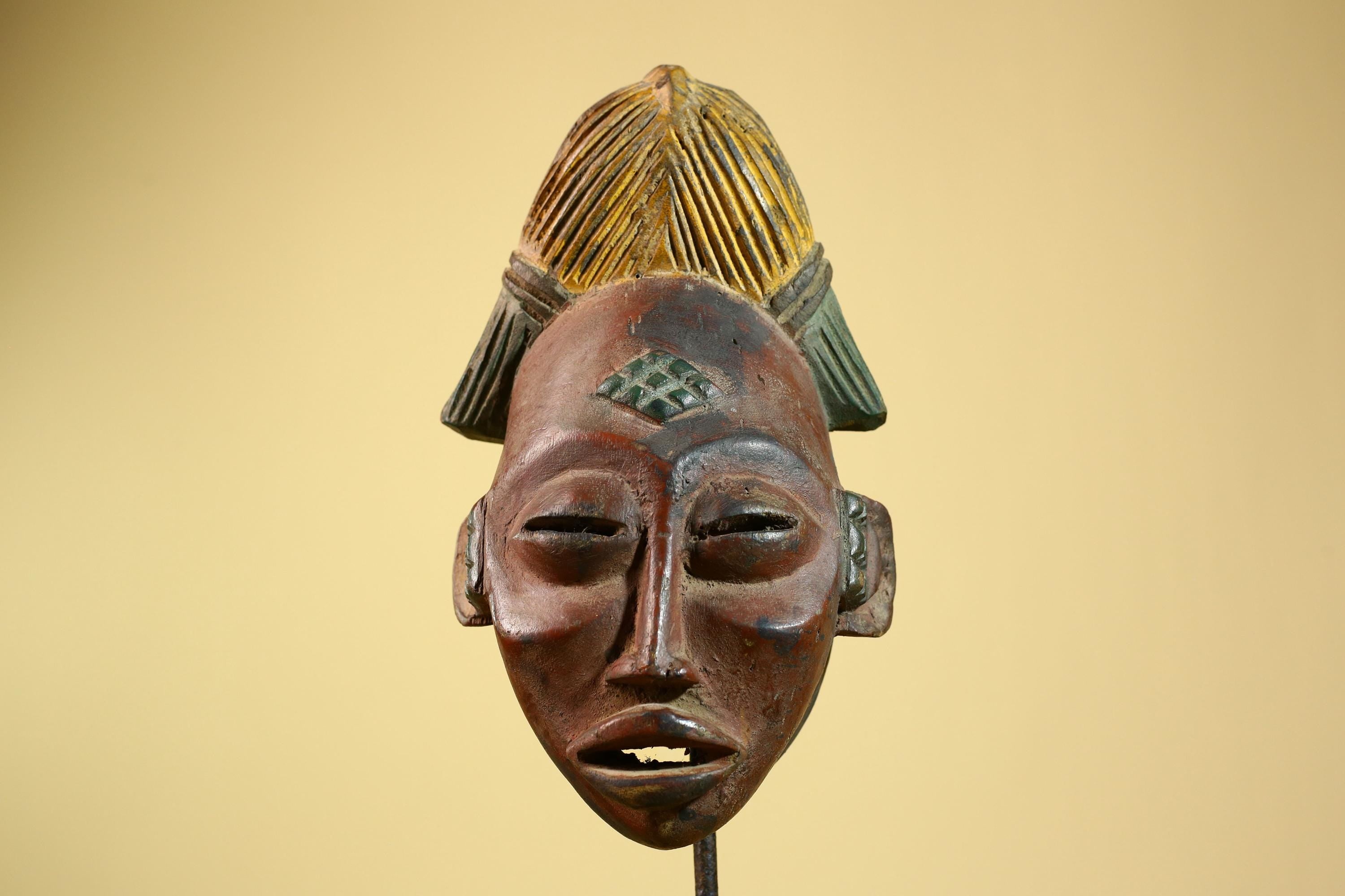 African Tribal Mask – Hand-Carved Wood Sculpture with Painted Details -G5955