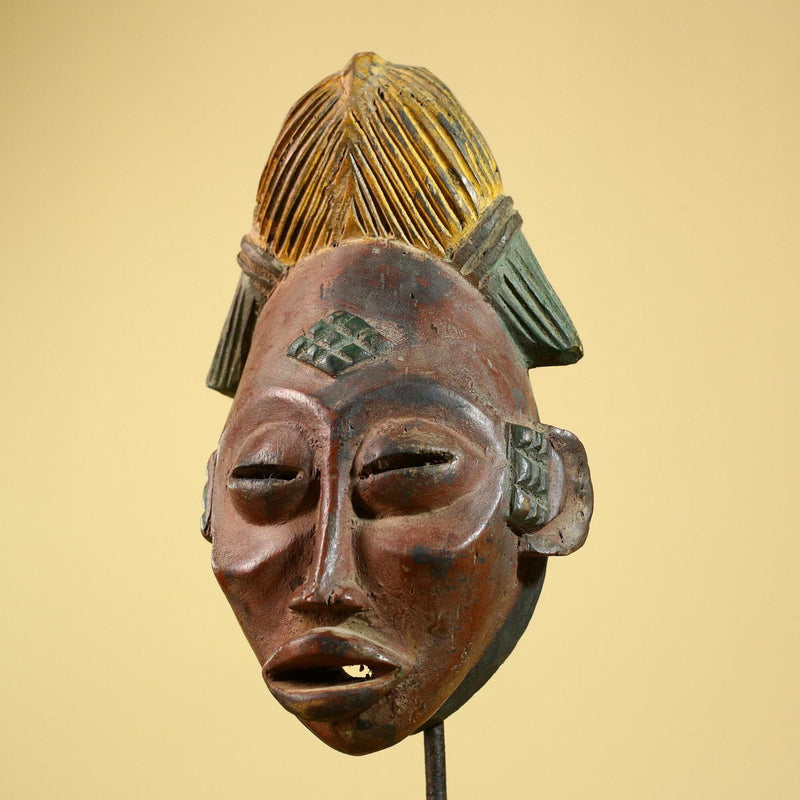 African Tribal Mask – Hand-Carved Wood Sculpture with Painted Details -G5955