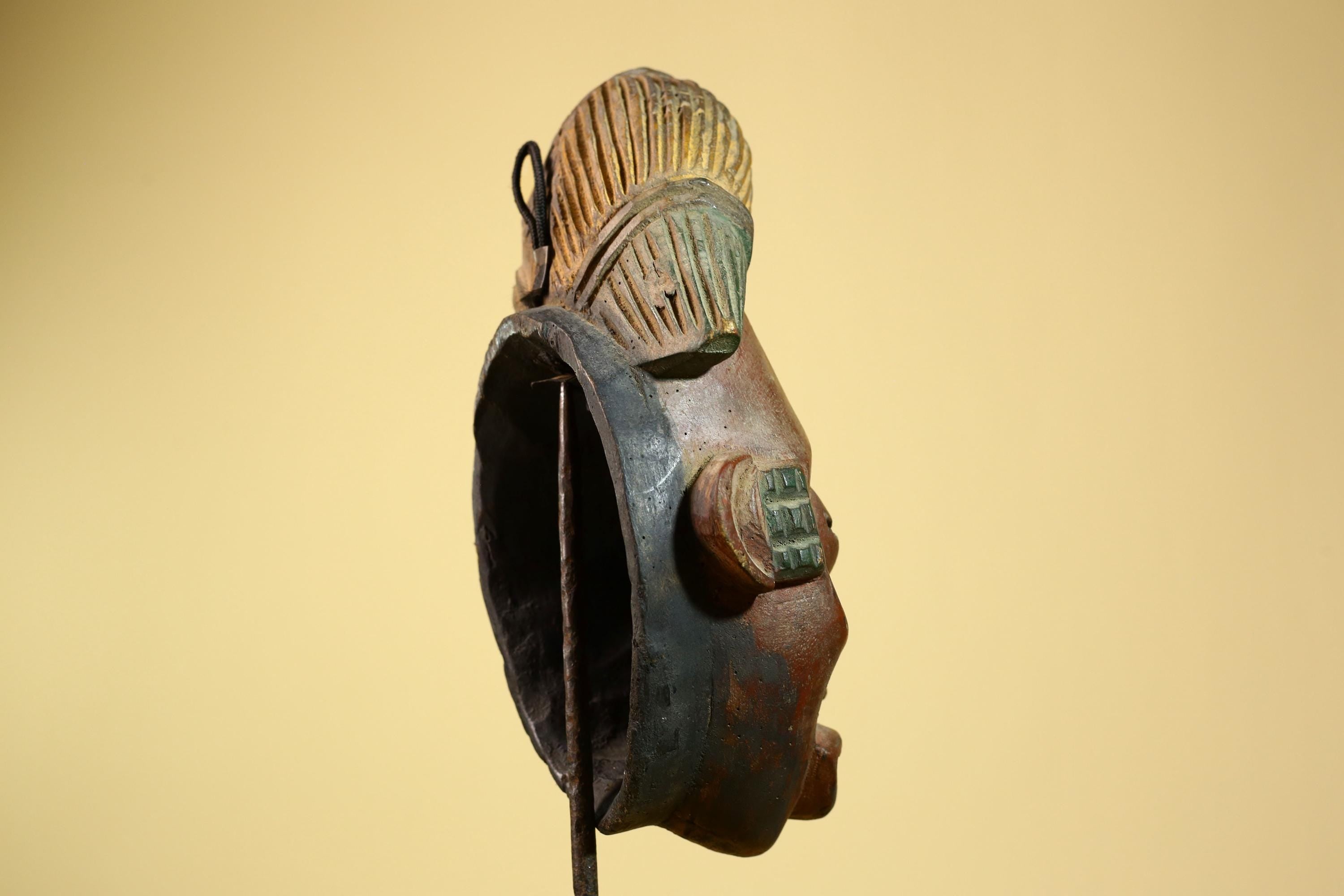 African Tribal Mask – Hand-Carved Wood Sculpture with Painted Details -G5955