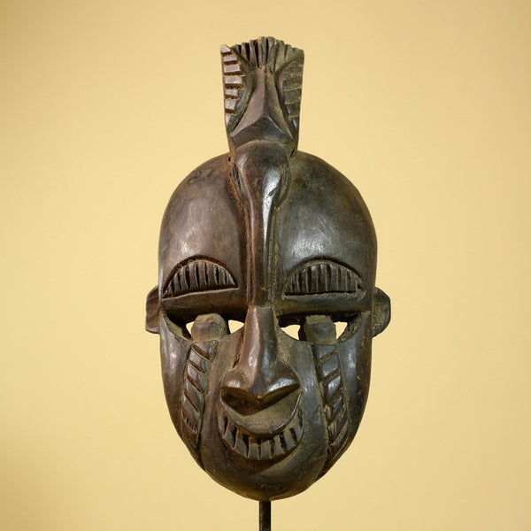 African Guro Mask Geometric Carved Dark Wood Tribal Art Côte d’Ivoire Handcrafted-G5957