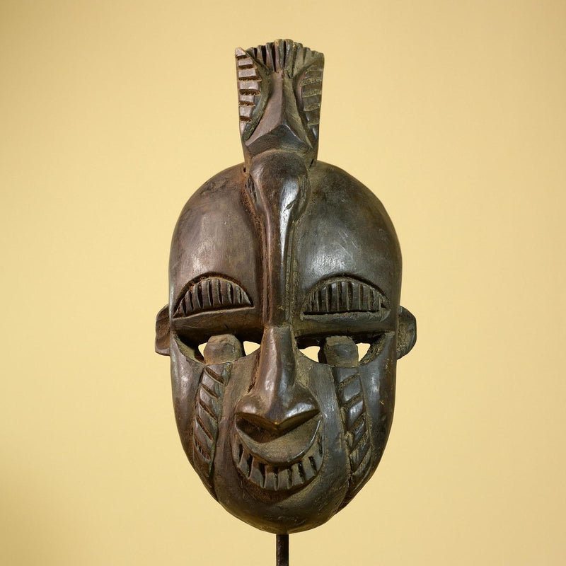 African Guro Mask Geometric Carved Dark Wood Tribal Art Côte d’Ivoire Handcrafted-G5957