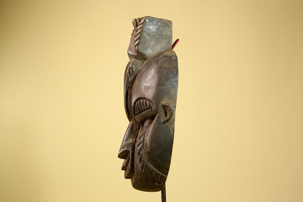 African Guro Mask Geometric Carved Dark Wood Tribal Art Côte d’Ivoire Handcrafted-G5957