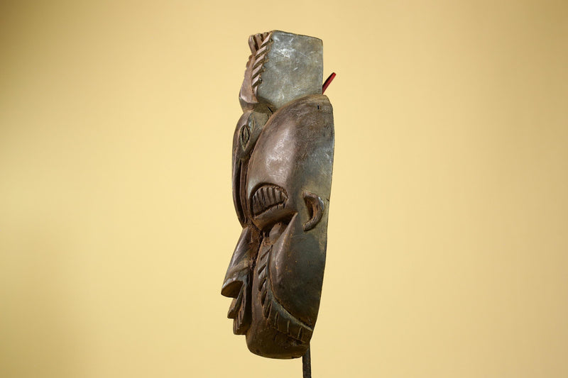 African Guro Mask Geometric Carved Dark Wood Tribal Art Côte d’Ivoire Handcrafted-G5957