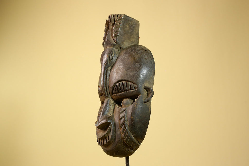 African Guro Mask Geometric Carved Dark Wood Tribal Art Côte d’Ivoire Handcrafted-G5957