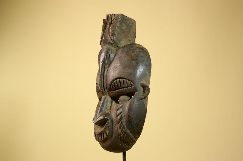 African Guro Mask Geometric Carved Dark Wood Tribal Art Côte d’Ivoire Handcrafted-G5957