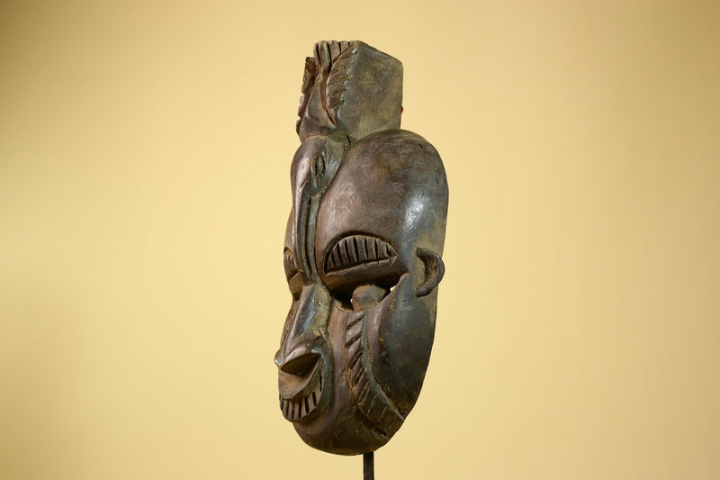 African Guro Mask Geometric Carved Dark Wood Tribal Art Côte d’Ivoire Handcrafted-G5957